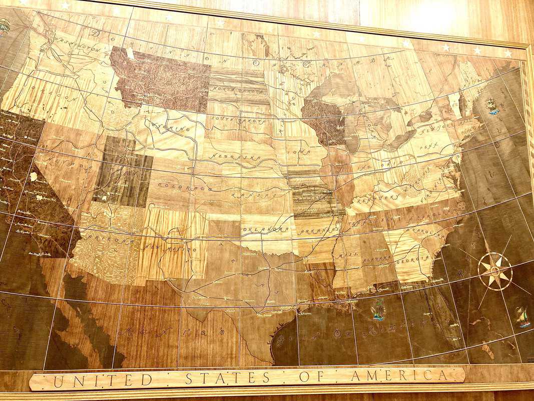 Wooden map of the United States in Mammoth Hotel
