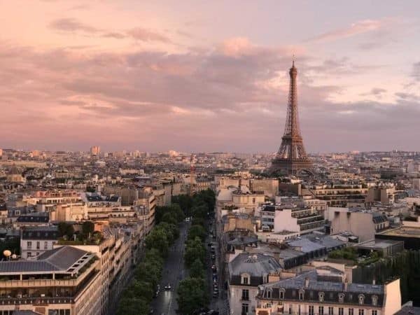 Arc view Eiffel Tower Sunset