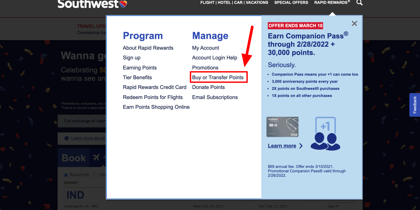 Buy Southwest Points