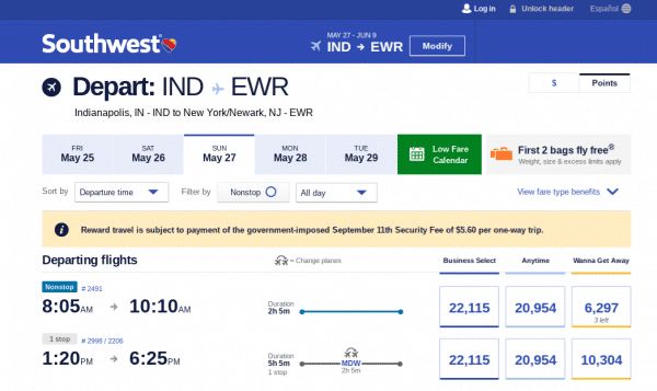 Southwest Reservations New Look Low Fare Calendar