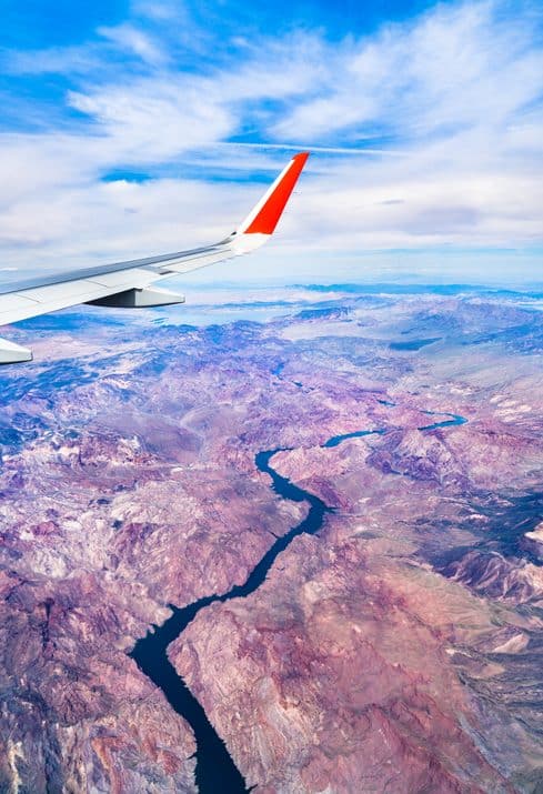 Southwest Airlines airplane wing over Arizona