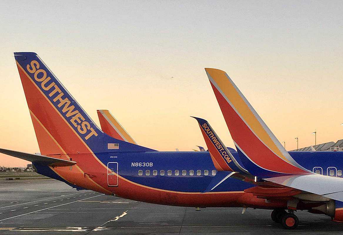 Southwest planes lined up at airport